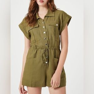 NWT Forever 21 Linen-Blend Button-Front Romper | Size: Various